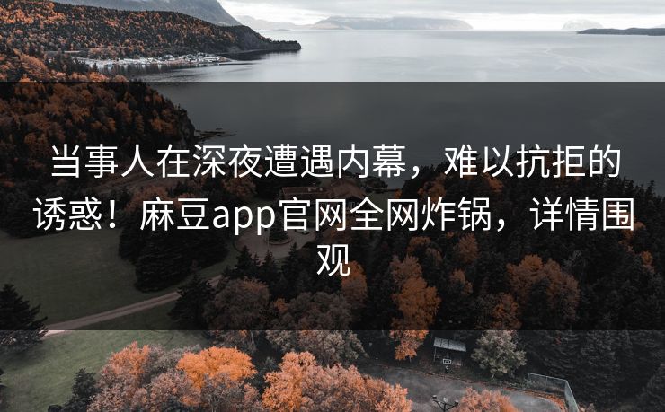 当事人在深夜遭遇内幕，难以抗拒的诱惑！麻豆app官网全网炸锅，详情围观