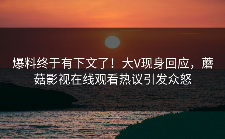 爆料终于有下文了！大V现身回应，蘑菇影视在线观看热议引发众怒