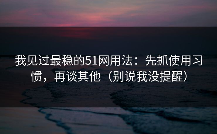 我见过最稳的51网用法：先抓使用习惯，再谈其他（别说我没提醒）